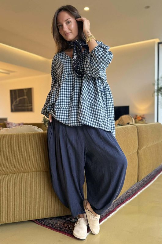 Nonni Gingham Artist Smock Navy